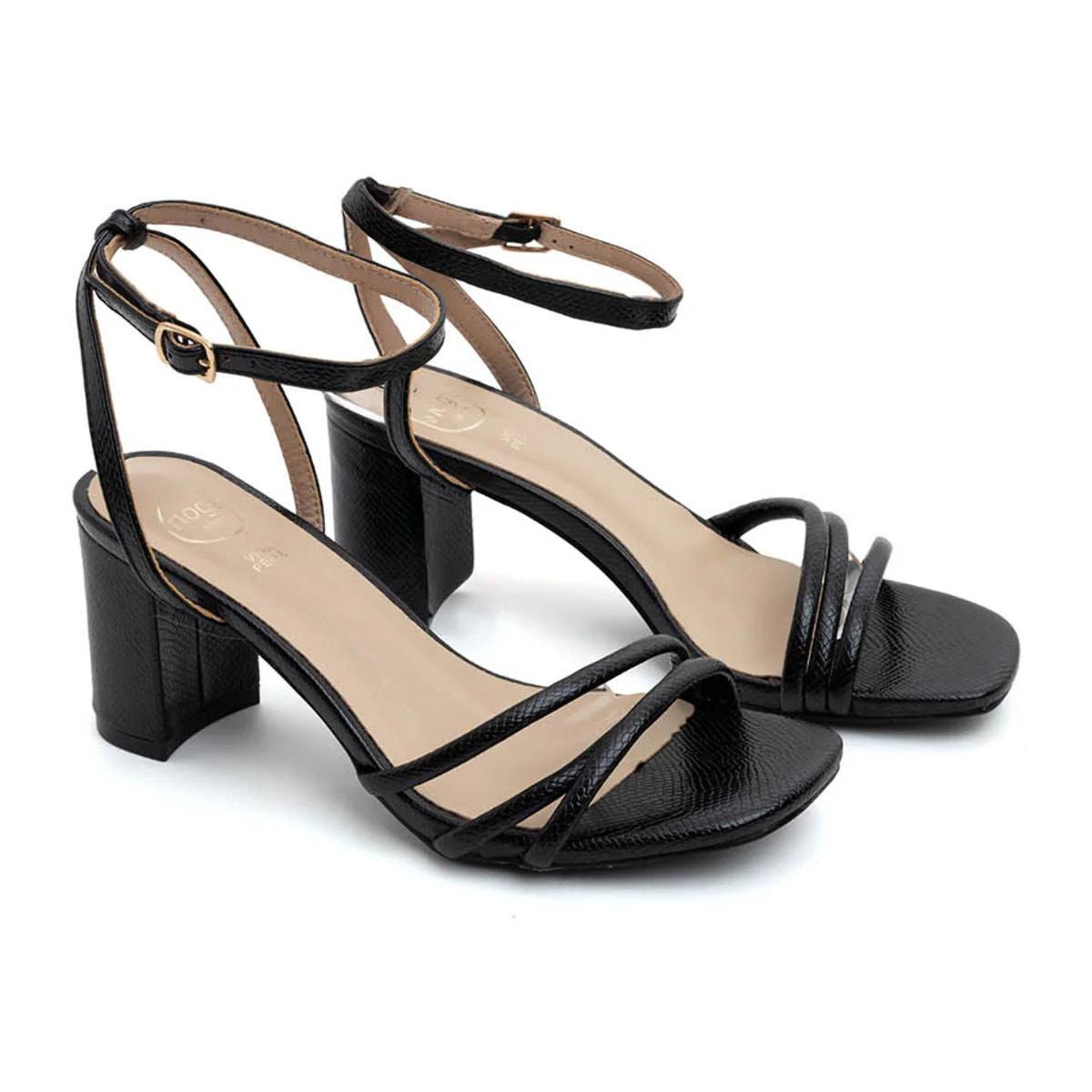 Sandalo multi-strip con tacco largo - NERO