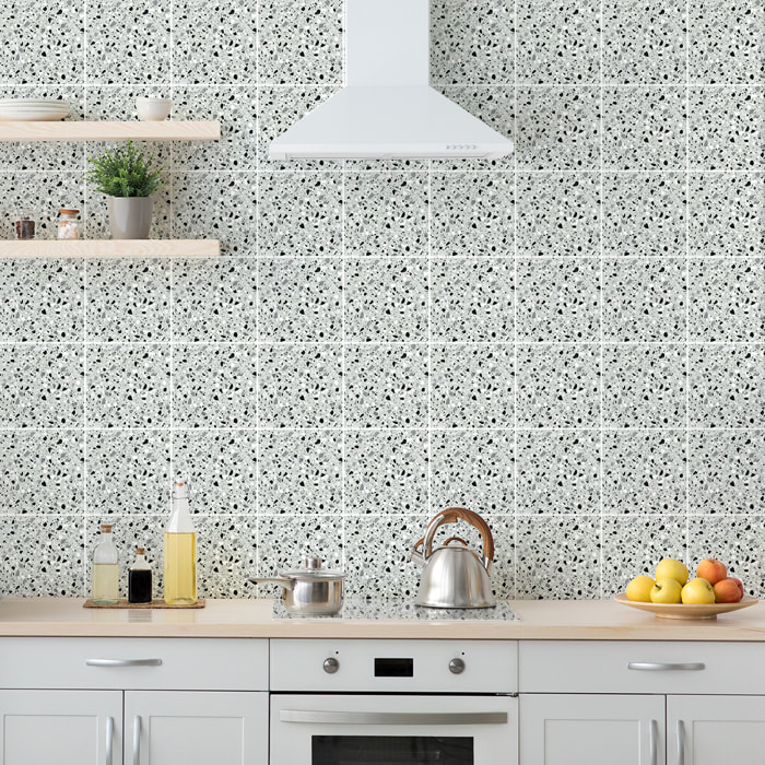Stickers muraux - Sticker Mural Carrelage adhésif Cuisine Salle de Bain - 60 STICKERS CARREAUX DE CIMENT TERRAZZO VITO
