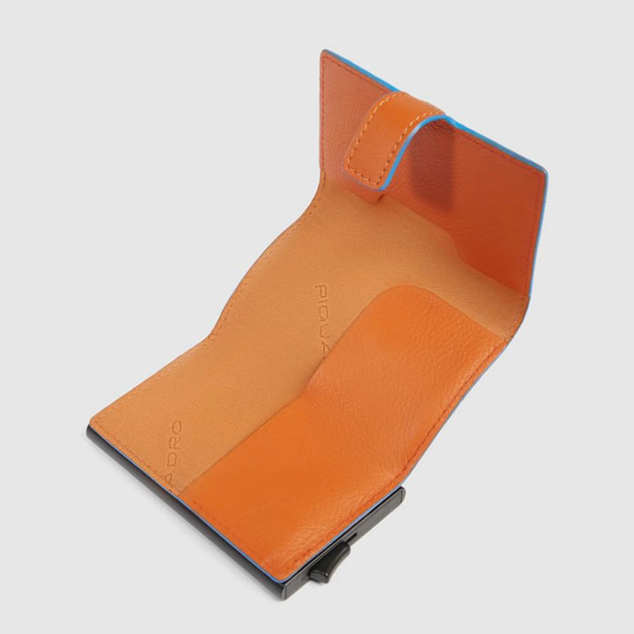 Piquadro Portacarte automatico in metallo e pelle, schermato con protezione RFID
