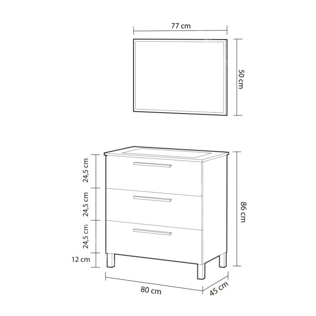 Mueble de baño Athena 80 3 cajones + espejo Roble Alaska