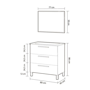 Mueble de baño Athena 80 3 cajones + espejo Roble Alaska