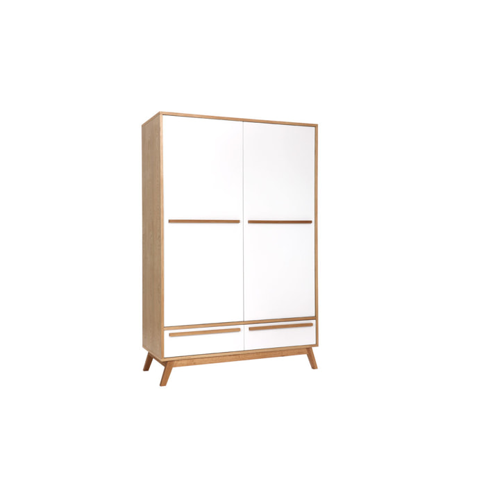 Armoire design avec penderie finition bois clair et blanc mat L120 cm HELIA