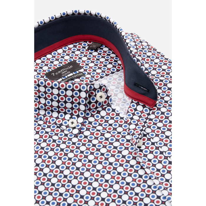 camicia uomo 1 bottone button down slim Popeline Stretch Stampato Blu\Rosso