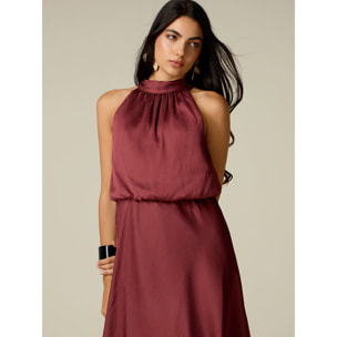 Oltre - Vestito midi halter neck in raso - Bordeaux