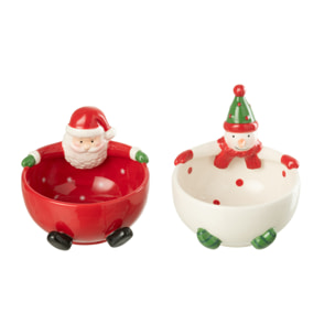J-Line plat Père Noël + Bonhomme de Neige Dolomite - céramique - mix - 2 pcs