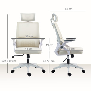 Silla de Oficina de Malla con Función de Basculante Silla de Escritorio Giratoria con Altura Ajustable Reposacabezas Regulable y Reposabrazos Carga 120 kg para Estudio Beige