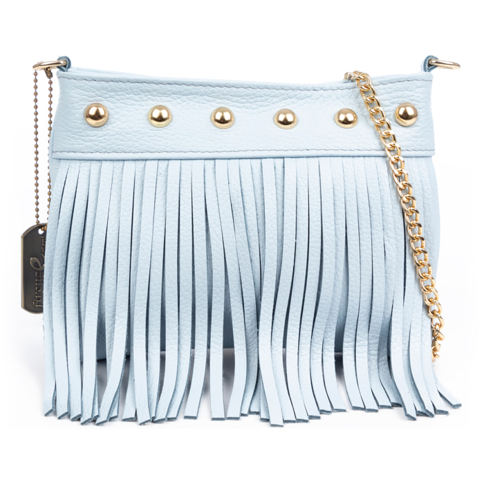 Bedulita Borsa a tracolla Donna. Pelle autentica Dollaro con frange e dettagli metallici.
