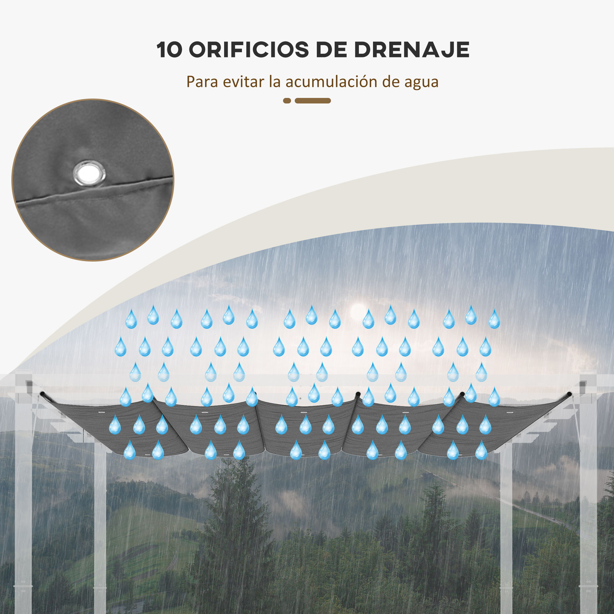 Cubierta para Pérgola 3,5x2,5 m Techo de Repuesto Retráctil para Sombrilla Toldo de Tela para Cenador Jardín con 10 Orificios de Drenaje Gris Oscuro