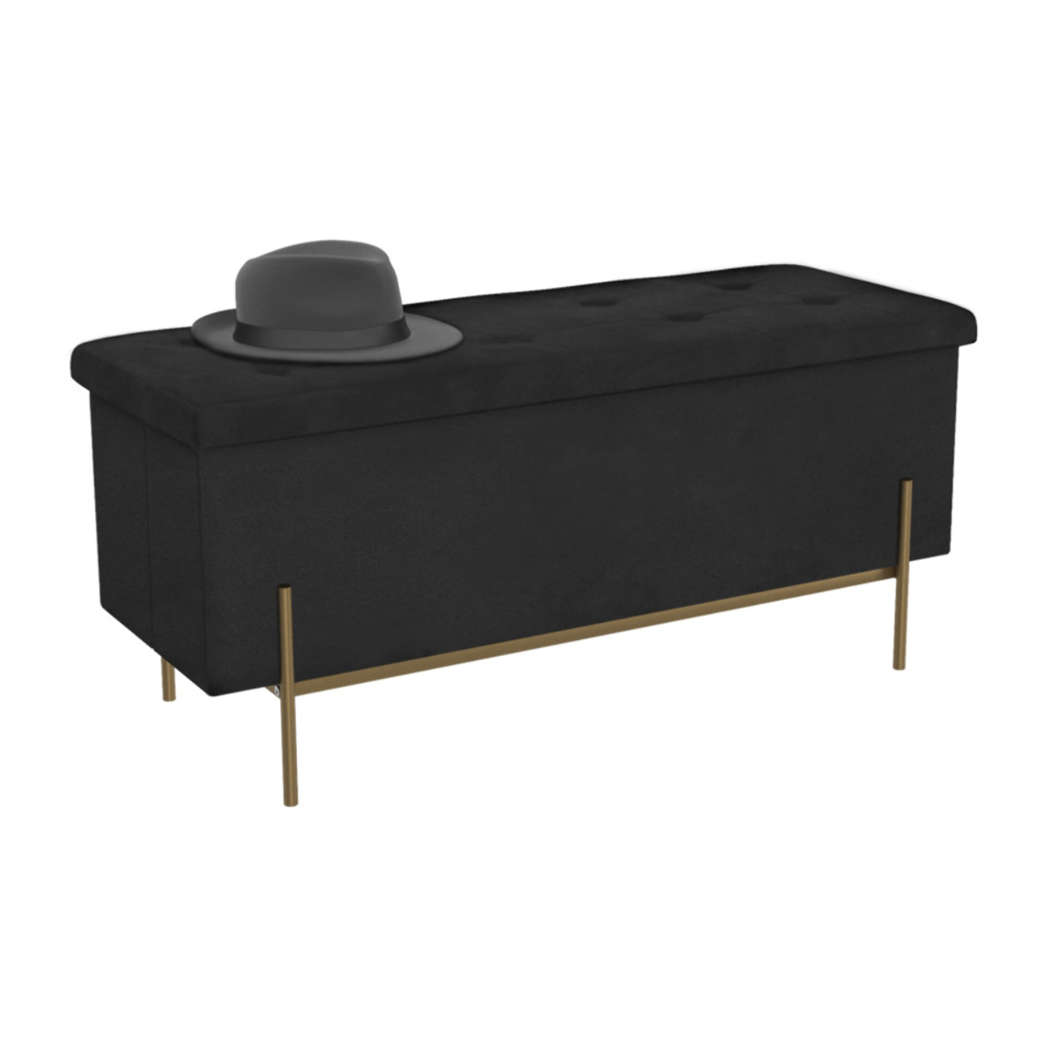 Banc coffre avec pieds dorés Loan en velours noir 100cm
