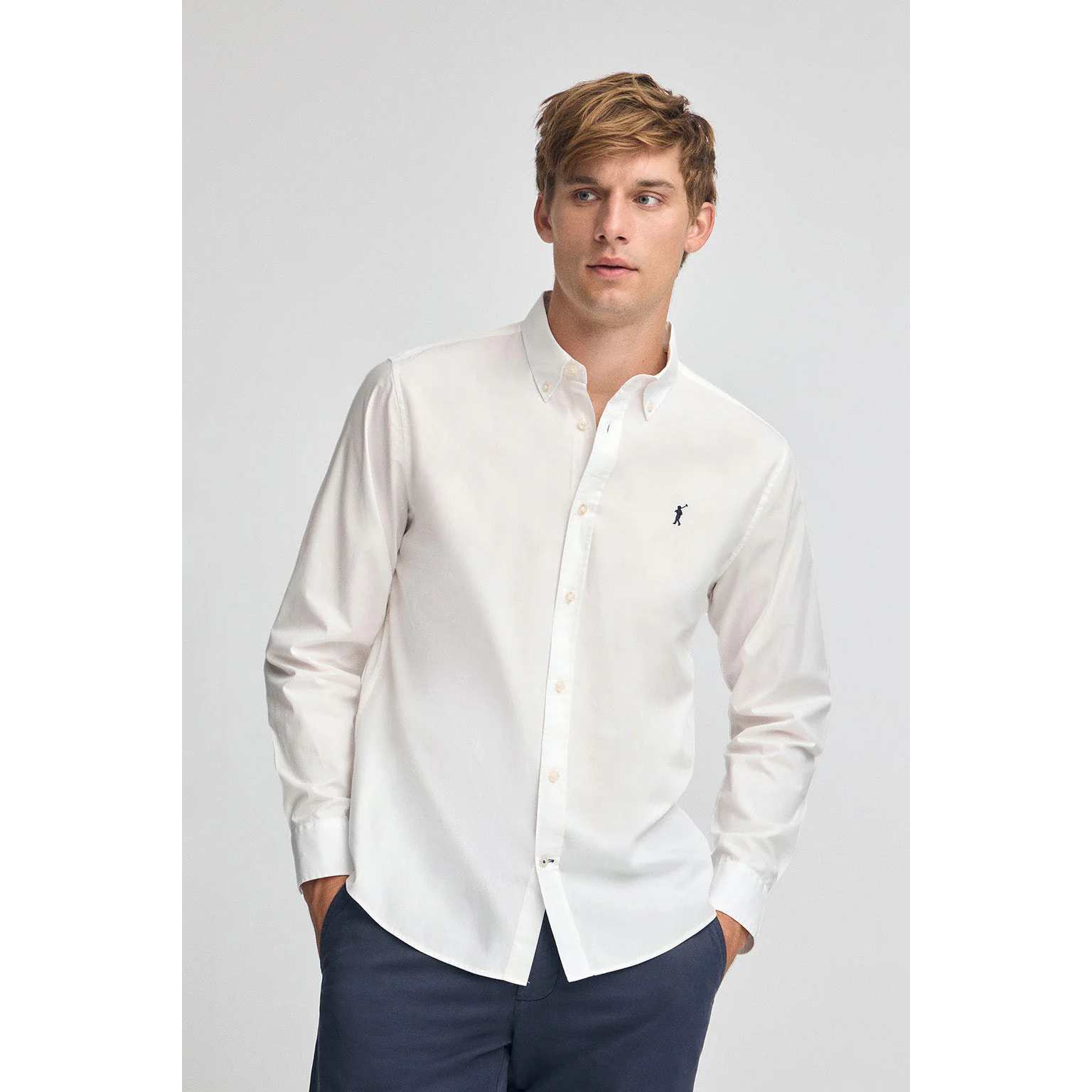 Camicia ecrù in popeline regular fit con logo Rigby Go