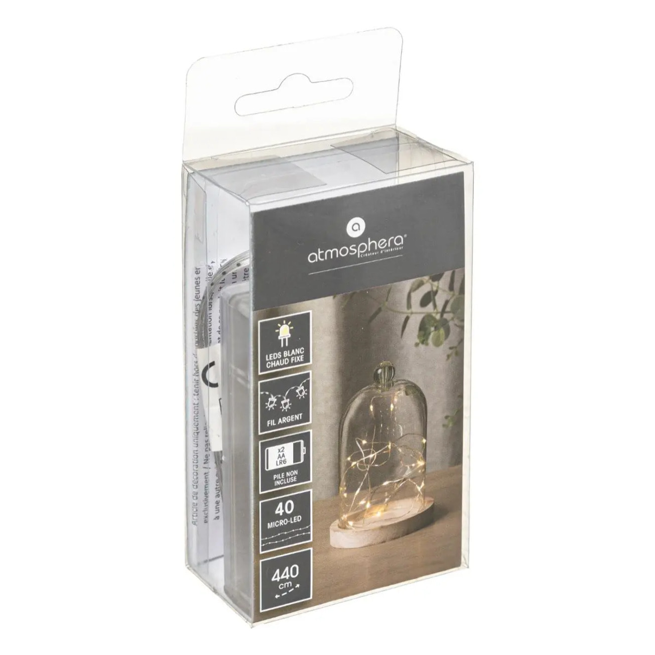 Guirlandes "Anya" 40 microLED à pile argent blanc chaud L400cm