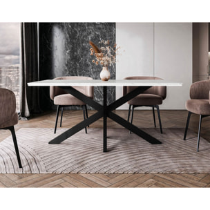 Tom - table à manger - plateau effet marbre - pieds en métal - 4 à 6 personnes - Blanc / Noir