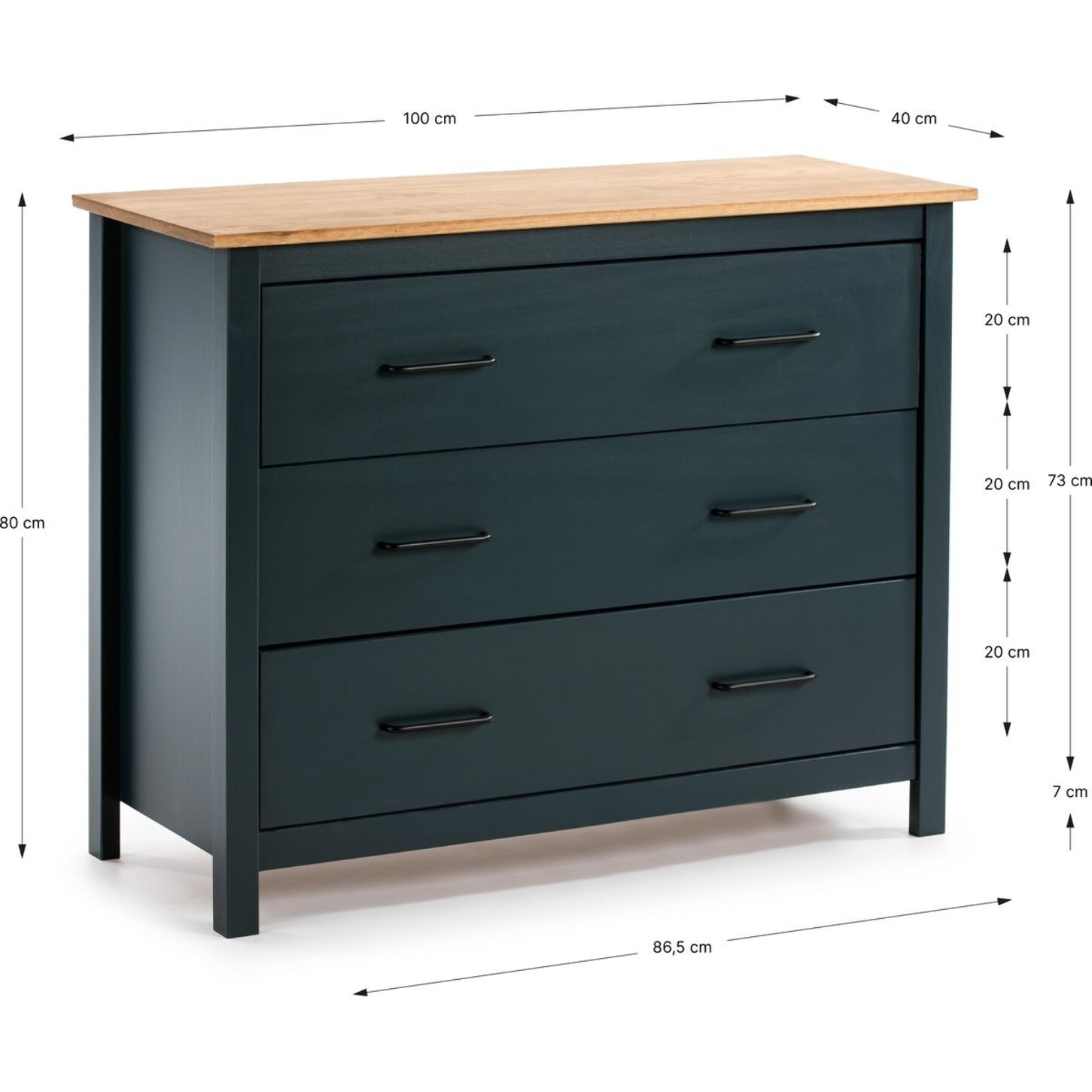 Commode 3 tiroirs en bois massif - IDA