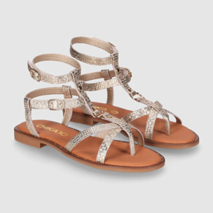 Sandalias de Piel - Oro - Tacón: Bajo