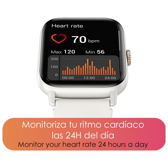 DAM Smartwatch QS13 con notificaciones de Apps, más de 100 modos deportivos, llamadas Bluetooth. Monitor de glucosa, de tensión y oxígeno.