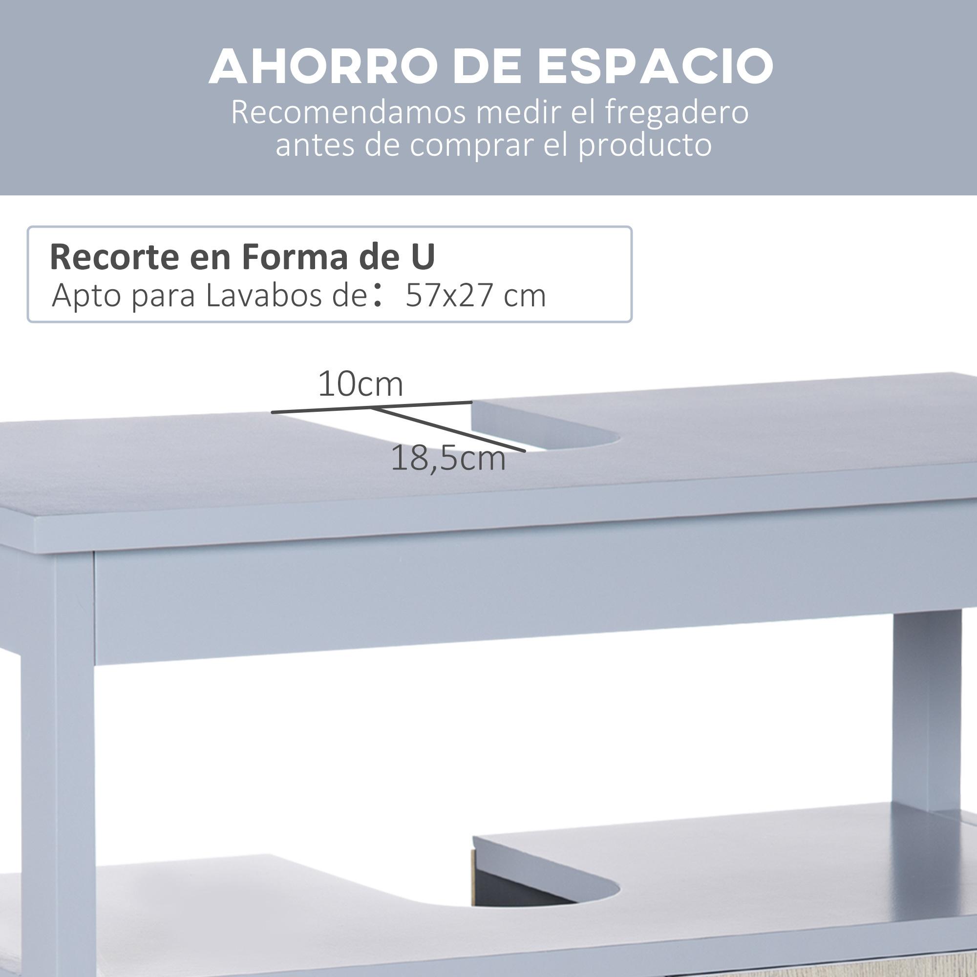 Mueble para Debajo del Lavabo Armario de Suelo de Baño con 2 Puertas y Estante de Almacenaje Carga 15 kg Estilo Moderno Antivuelco 60x30x62 cm Gris