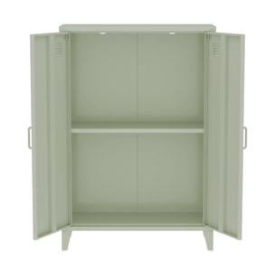 Commode/armoire en métal vert. 2 espaces de rangement