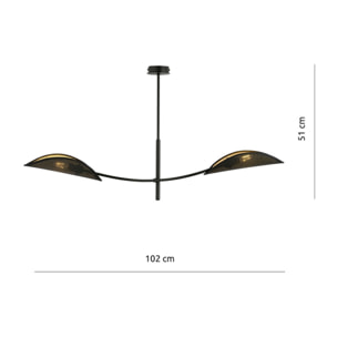 Lampada a sospensione Lotus in acciaio nero e oro