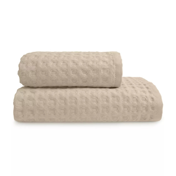 Serviette eponge pur coton 240 g/m² nid d'abeille beige Detente naturel