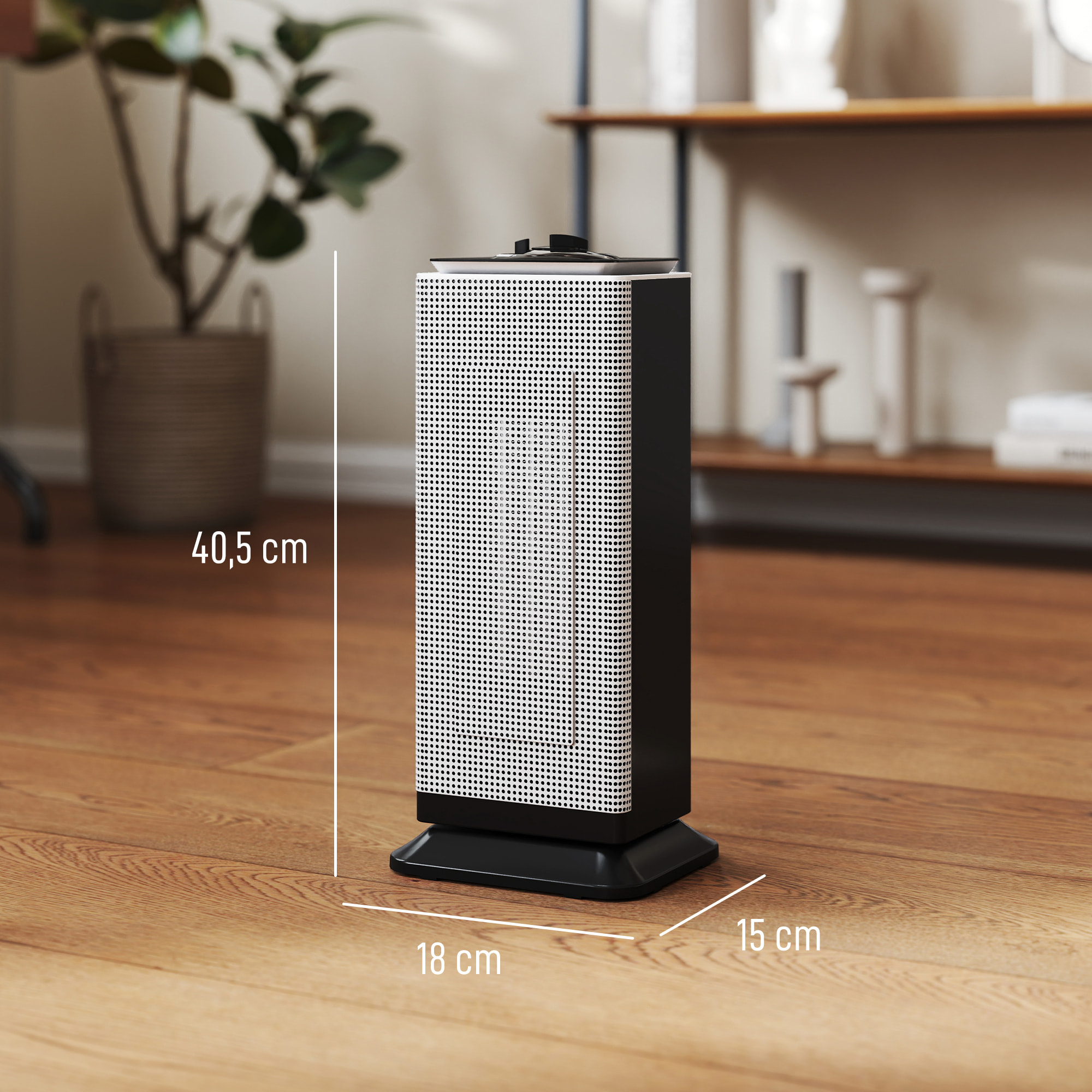 Calefactor Eléctrico Bajo Consumo Cerámico, 2000W PTC, con 3 Modos, Termostato Regulable, Oscilación de 55°, Protección contra Vuelcos y Sobrecalentamiento para 15Ã£Å½Â¡ en Dormitorio, Negro