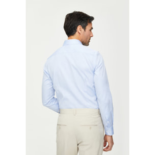 Camicia Uomo 1 Bottone Francese Slim Cotone Unito Blu