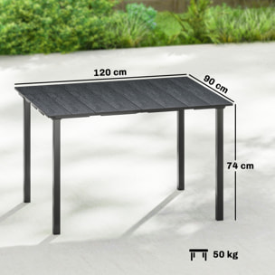 Mesa de Comedor de Jardín Rectangular, Mesa de Terraza Exterior 120x90x74 cm, con Encimera de HDPE y Estructura Metálica, para 6 Personas, Carga 50 kg, para Patio, Balcón, Negro