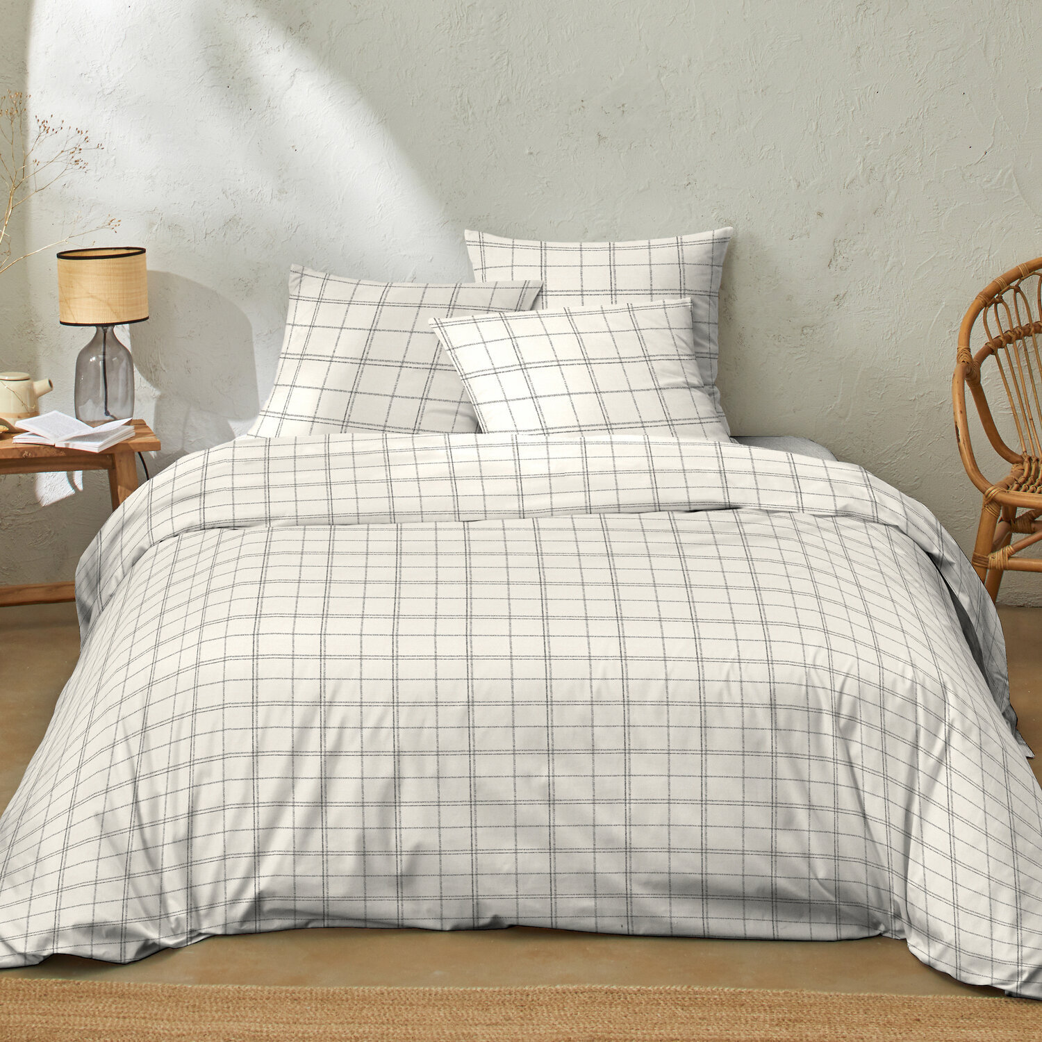 Parure housse de couette prades ecru + 2 taies d'oreillers