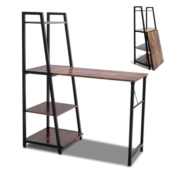 Bimyo - Scrivania pieghevole con libreria salvaspazio in stile industriale, 50x41xH128 cm