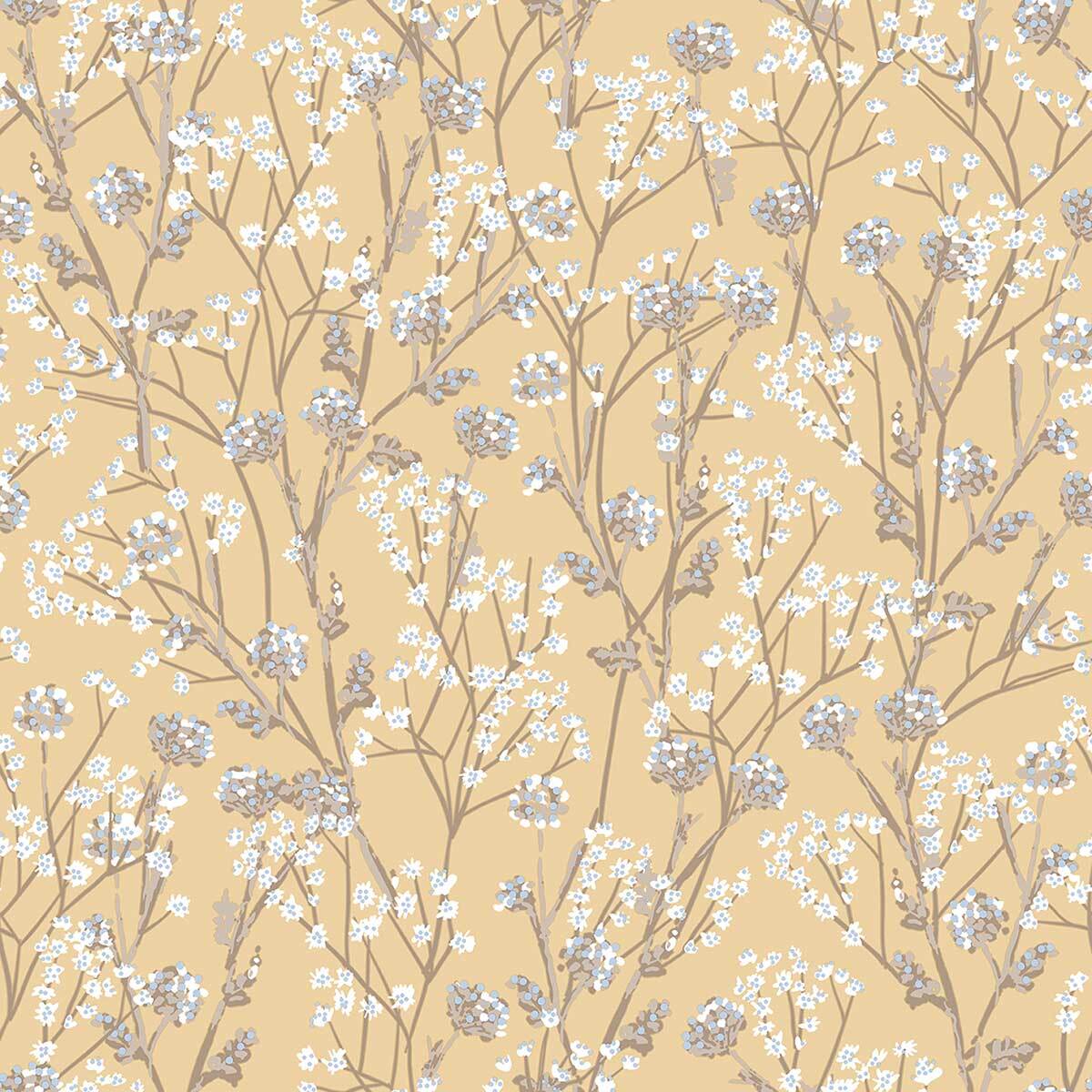 Papier peint fleurs sauvages ocre miel