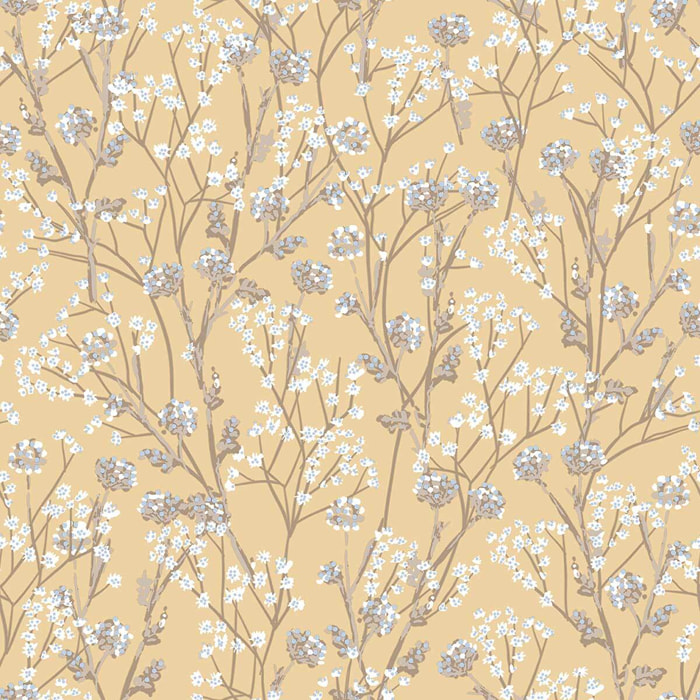 Papier peint fleurs sauvages ocre miel