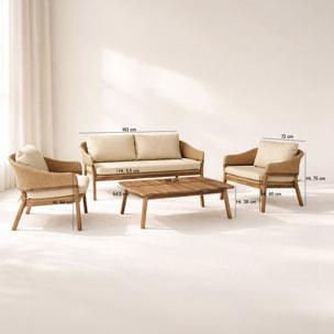 Salon de jardin en bois d'acacia et résine tréssée beige 4 places ALHAMBRA
