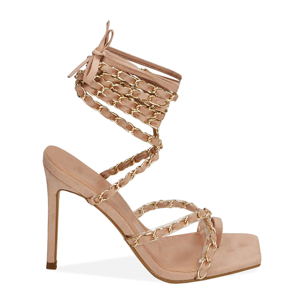 Sandalias nude con cordones en microfibra, tacón 10,5 cm