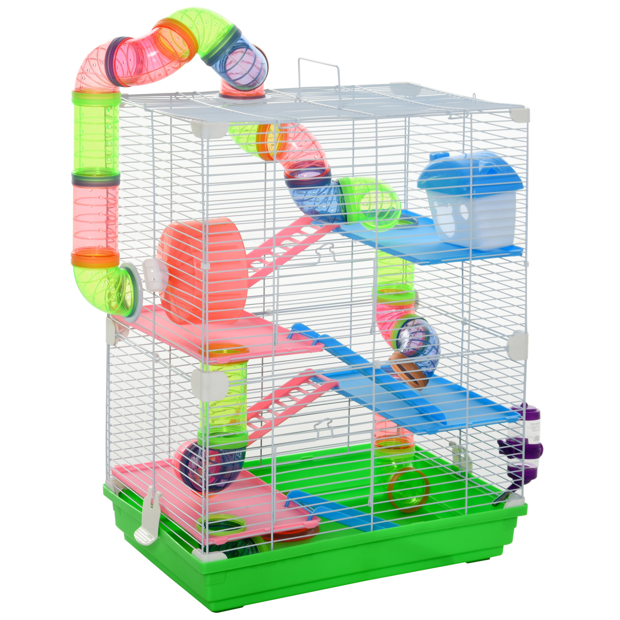 Cage pour hamster souris rongeur 4 étages avec tunnels mangeoire roue maison échelles dim. 46L x 30l x 58H cm vert