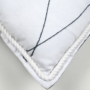 Coussin polycoton brodé style bord de mer - Blanc