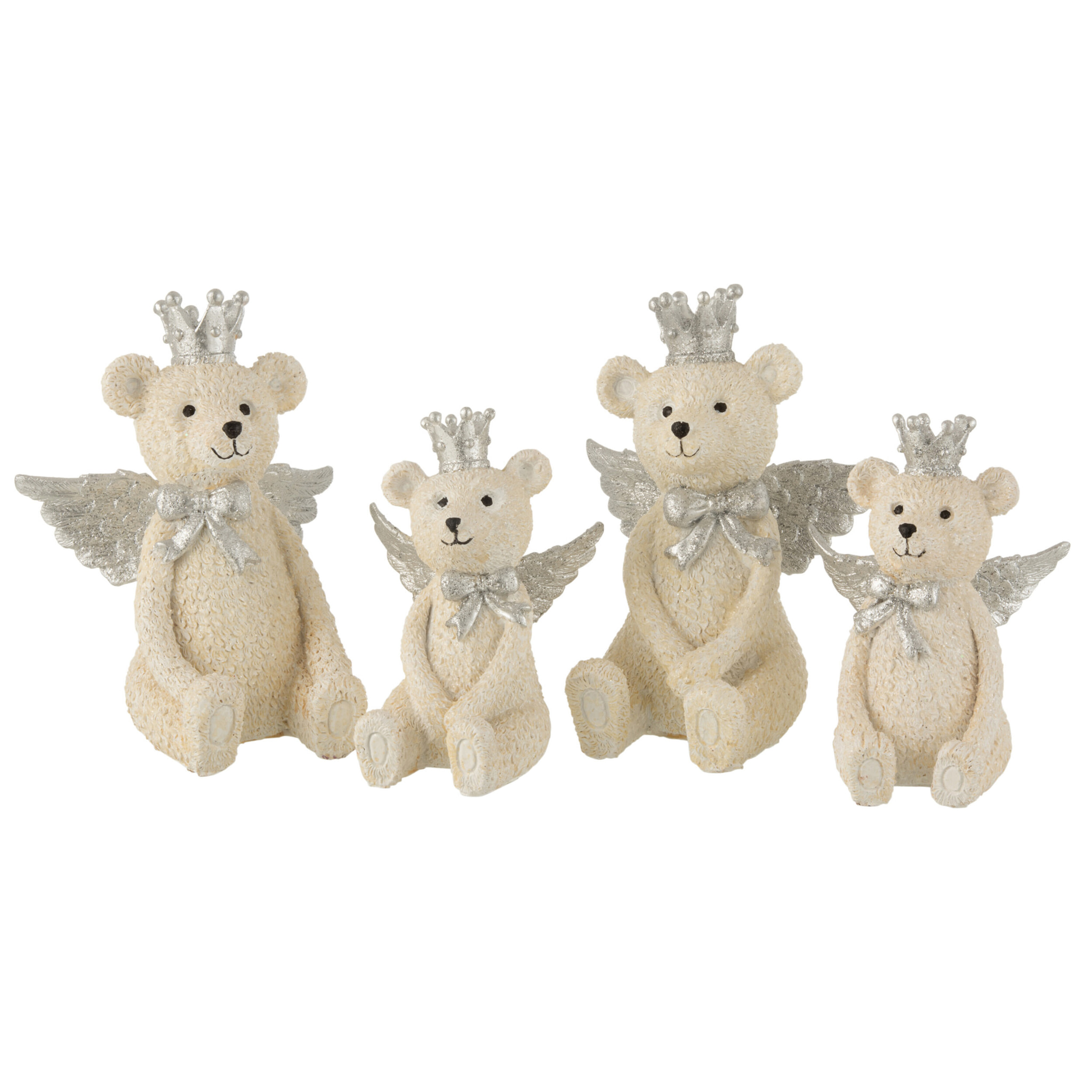 J-Line décoration tirelire Ours - polyrésine - Couronne - blanc/gris - large - 2 pcs
