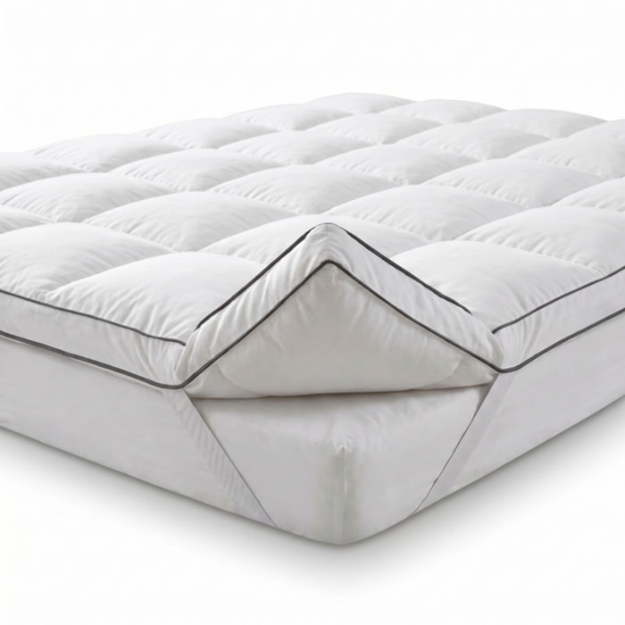 Topper materasso 80x200 + 5 cm, in piumino e piuma d’oca, effetto nuvola ultra soffice, traspirante e termoregolante, con angoli elasticizzati, rivestimento downproof OEKO-TEX, ideale per migliorare comfort e qualità del riposo