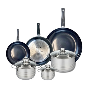 Ensemble de 3 Poêles de cuisson 20, 24 et 32 cm et 3 faitouts 12, 16 et 20 cm Elo Prima Brillant