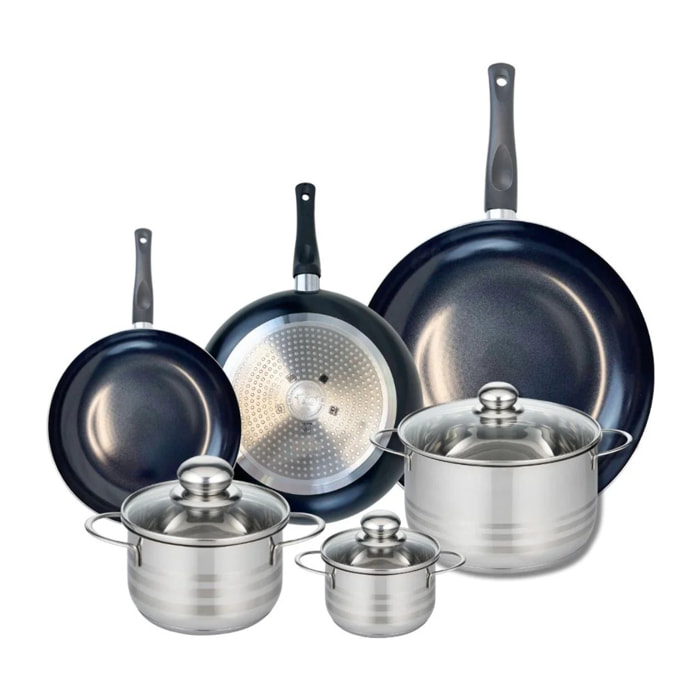 Ensemble de 3 Poêles de cuisson 20, 24 et 32 cm et 3 faitouts 12, 16 et 20 cm Elo Prima Brillant