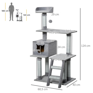 Árbol Rascador para Gatos Altura 124 cm con Plataformas Escalera Cueva y Postes