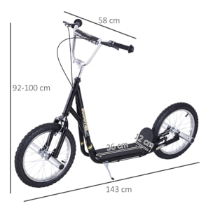 Trottinette patinette freestyle grandes roues pneumatiques Ø 41 cm hauteur guidon réglable béquille pegs inclus acier noir