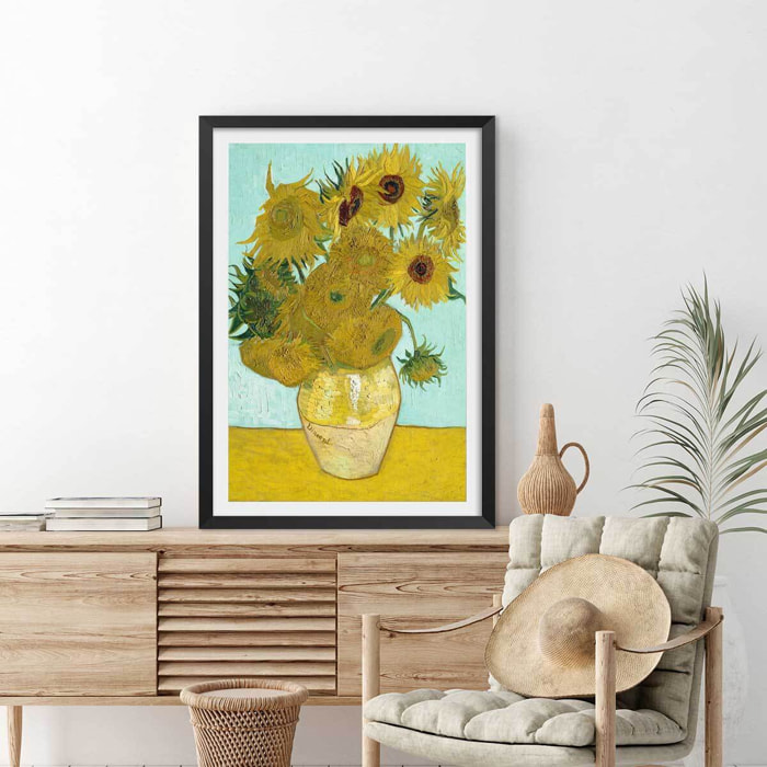 Affiche Les Tournesols par Vincent van Gogh Affiche + cadre en bois - Noir