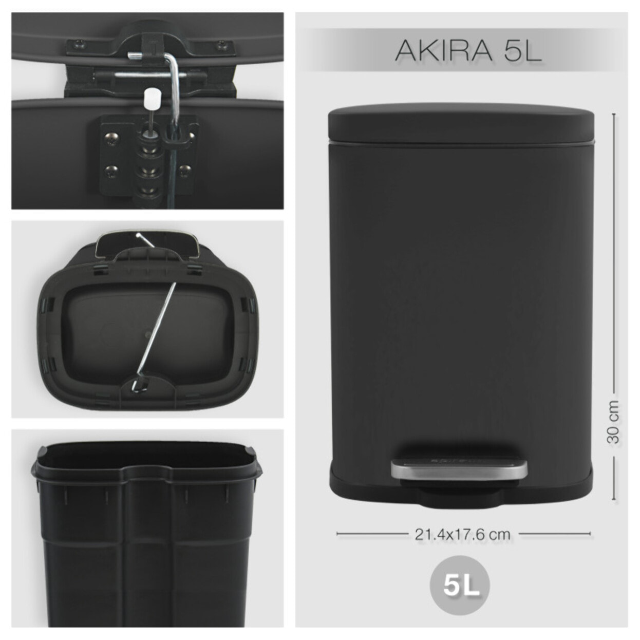 Set Poubelle à  pédale 5L & Brosse Wc AKIRA Noir mat Spirella