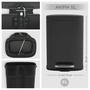 Set Poubelle à  pédale 5L & Brosse Wc AKIRA Noir mat Spirella