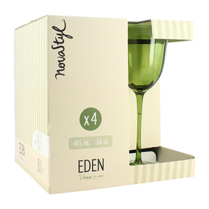 Lot de 4 verres à pieds en verre en forme de fleur 48,5cl verts EDEN