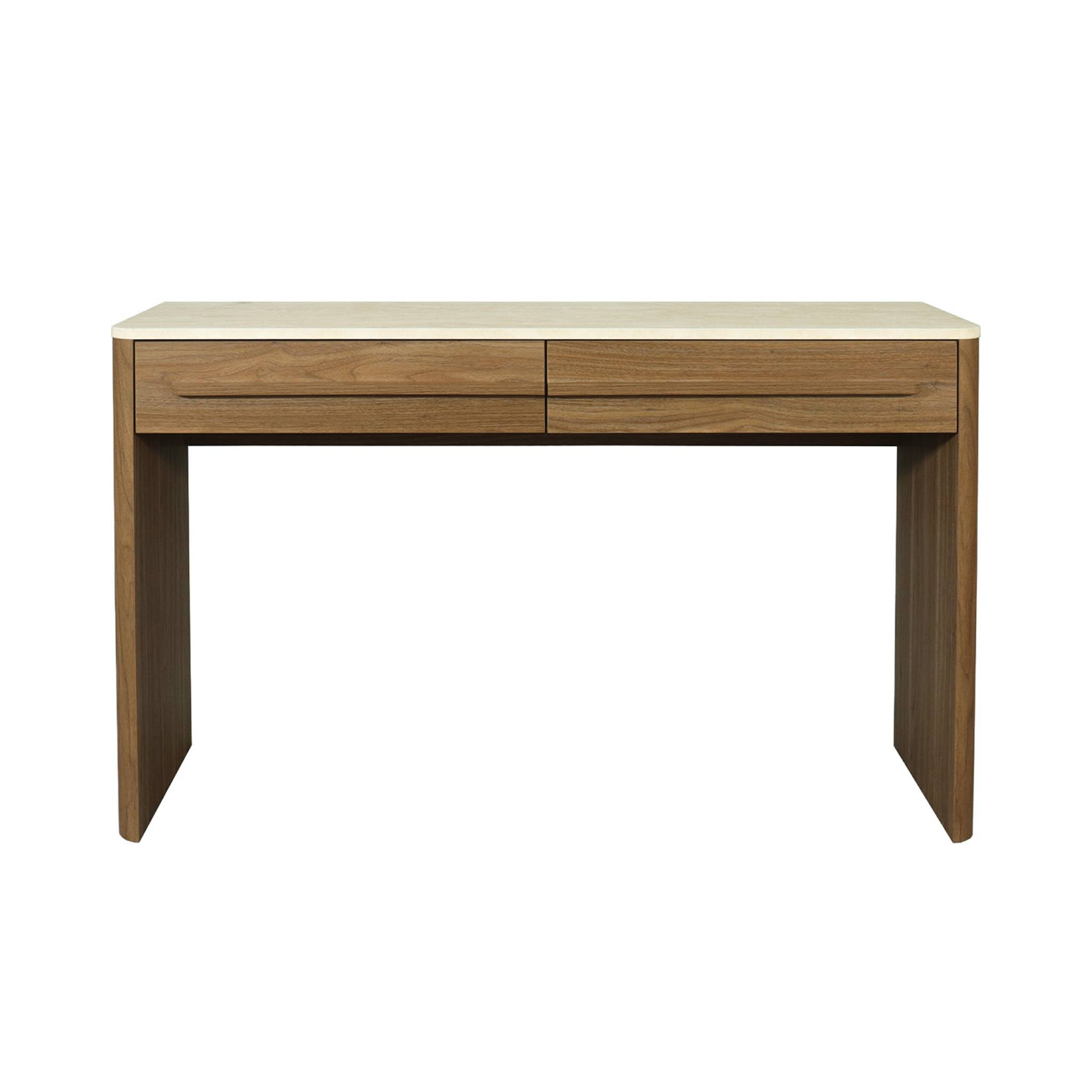 Console décor bois et effet travertin 2 tiroirs 120cm ARETHA
