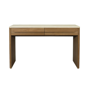 Console décor bois et effet travertin 2 tiroirs 120cm ARETHA