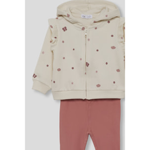 Conjunto niña sudadera con capucha y leggings, estampado floral con mariposas y volante en hombros | Color: Crudo | Street Monkey