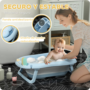 Bañera Plegable Bebé con Soporte 83x48x23,5 cm Bañera Bebé 0-3 Años con Orificio de Drenaje y Agujero de Ducha Azul Claro