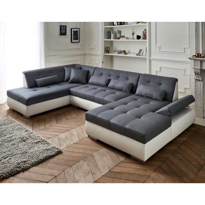 Vermont - canapé panoramique d'angle gauche - 7 places - XXL - Blanc / Gris