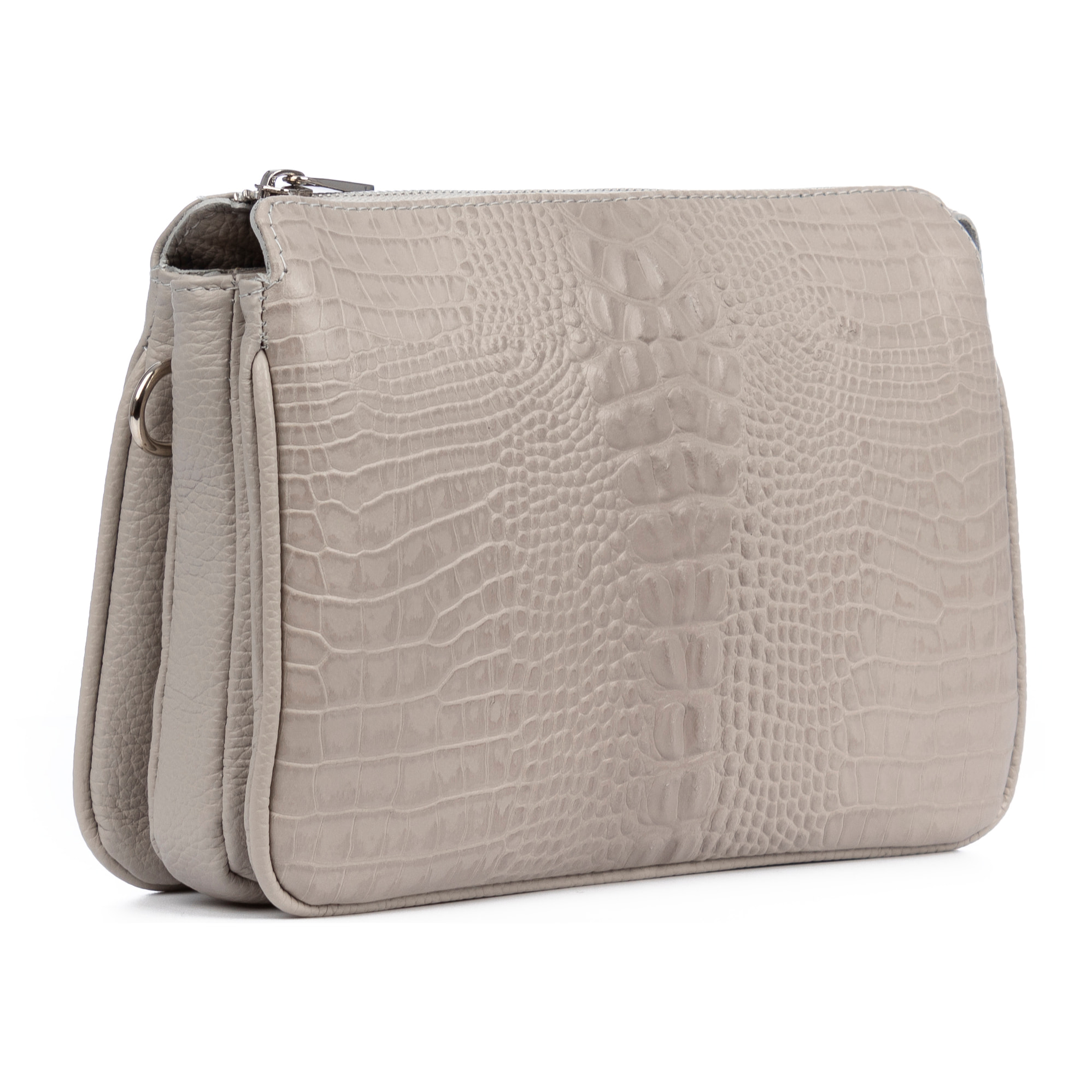 FIRENZE ARTEGIANI Borsa a tracolla dollaro in vera pelle con frontale inciso coccodrillo Made in Italy 25x14x18 Cm. Grigio